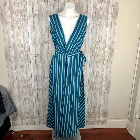 ❎SOLD Lafayette 148 Siri Wrap Dress Striped Blue Pacific Sleeveless Long Dress 2 - Picture 4 of 14